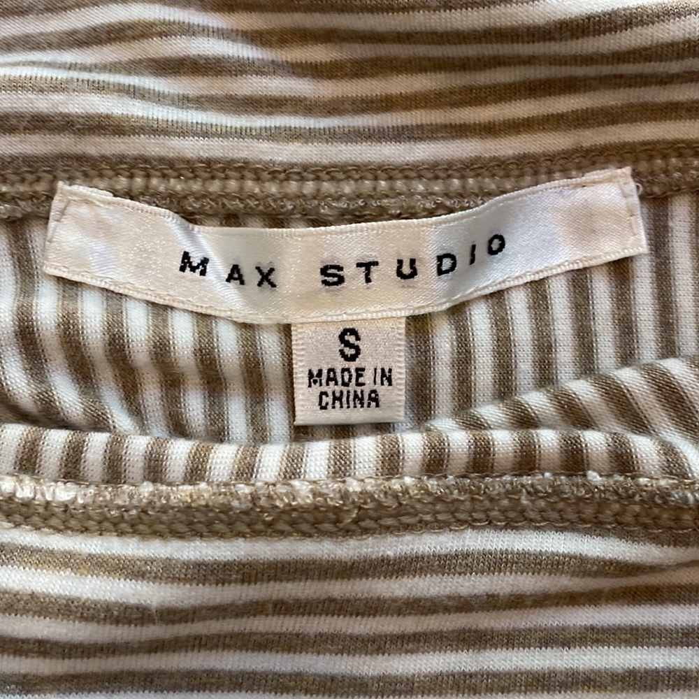 Max Studio Tan Cream Pinstriped SZ S Pull On Weekend Casual Coastal Preppy Skirt - Picture 7 of 9